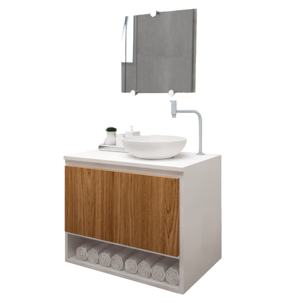 Armário Para Banheiro Gabinete Suspenso Com uba 60cm Canela/B