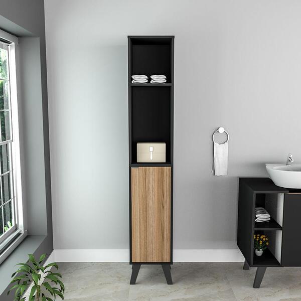 Armário Para Banheiro Slim Com 1 Porta E 4 Nichos - Preto/cas