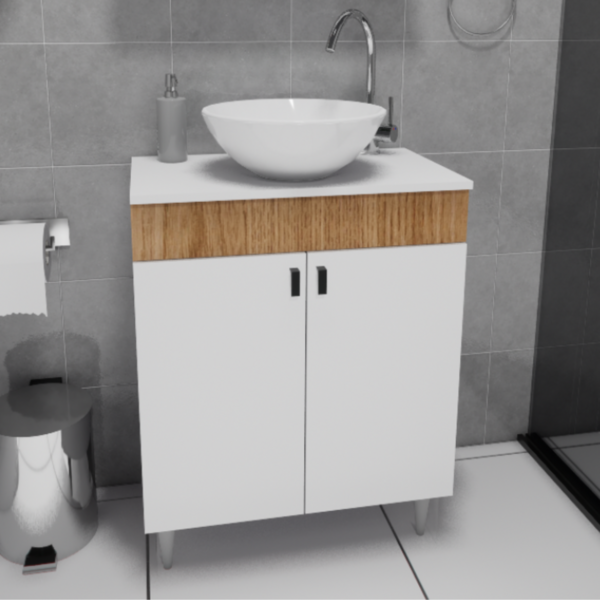 Armário Para Banheiro Suspenso Lavabo 60cm Com Cuba e Com Pés