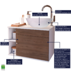 Armário Para Banheiro Suspenso Lavabo Com Cuba 60cm Canela Br