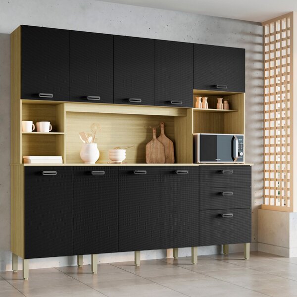 Armário Para Cozinha 10 Portas 2 Gavetas Balcão Com Tampo Int