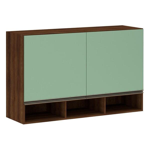 Armário Para Cozinha 120 Cm 2 Portas Dourado Com Verde