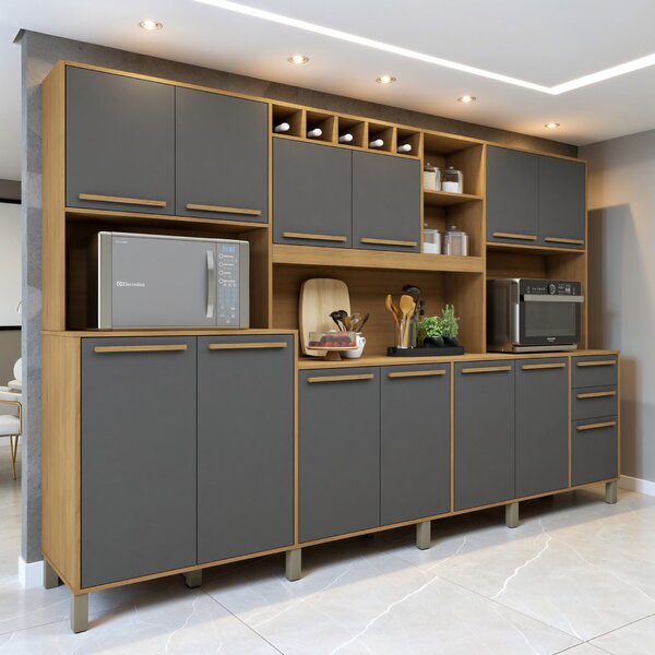 Armário Para Cozinha 13 Portas 2 Gavetas Agata Cinamomo/grafi