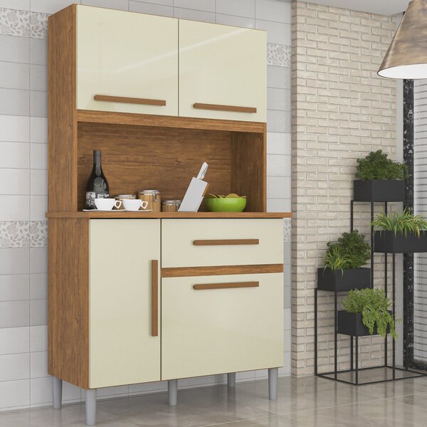 Armario Para Cozinha 4 Portas 1 Gaveta Luiza  Cinamomo/off Wh