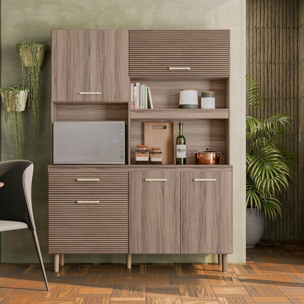 Armário Para Cozinha 5 Portas 1 Gaveta Com Nicho Para Microon