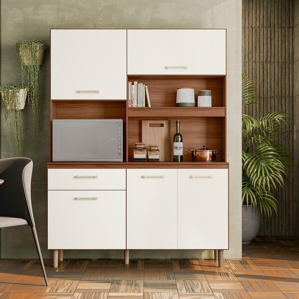 Armário Para Cozinha 5 Portas 1 Gaveta Com Nicho Para Microon