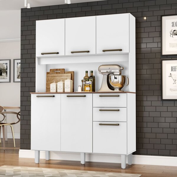 Armário Para Cozinha 6 Portas 2 Gavetas 120 Cm Branco