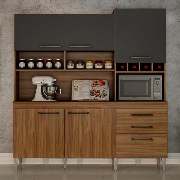 Armário Para Cozinha 6 Portas 2 Gavetas Ébano  Ébano