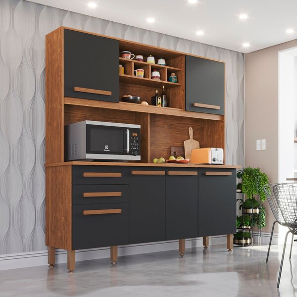 Armário Para Cozinha 6 Portas 2 Gavetas Luna Plus  Cinamomo/g