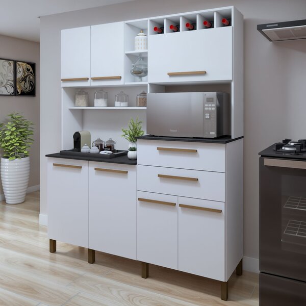 Armário Para Cozinha 7 Portas 2 Gavetas Monte Rey Branco