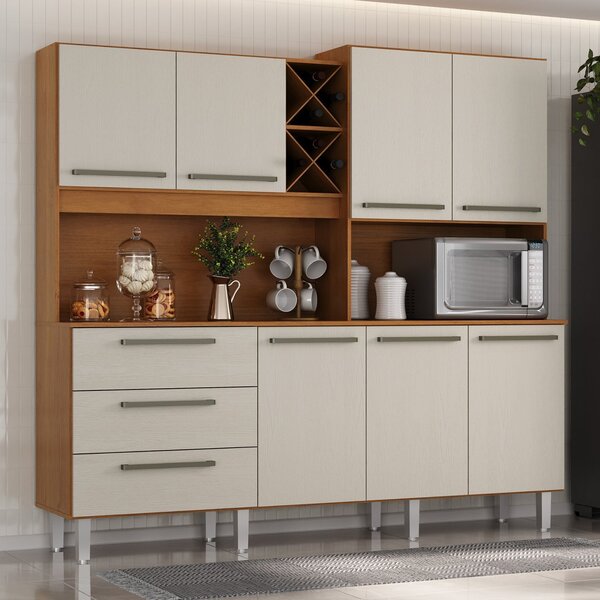 Armário Para Cozinha 7 Portas 3 Gavetas Com Balcão E Porta Ga