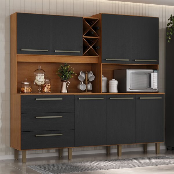 Armário Para Cozinha 7 Portas 3 Gavetas Com Balcão E Porta Ga