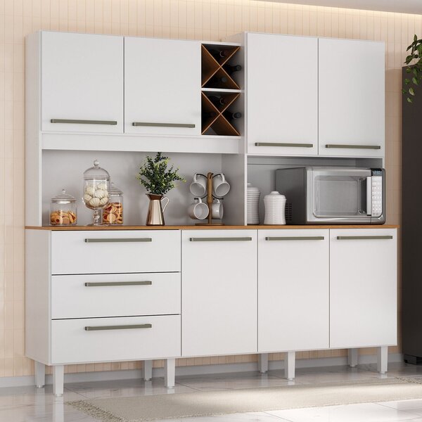 Armário Para Cozinha 7 Portas 3 Gavetas Com Balcão E Porta Ga