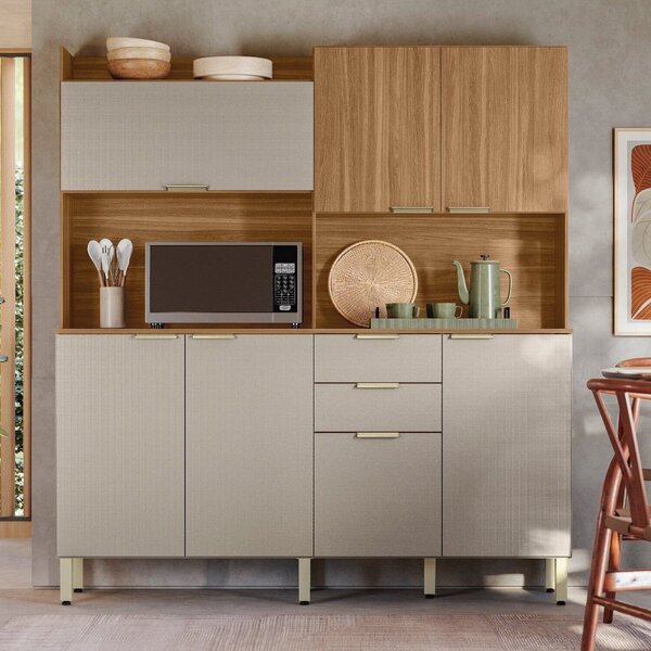 Armário Para Cozinha 7 Portas Pitaya Amêndola / Nude Prime