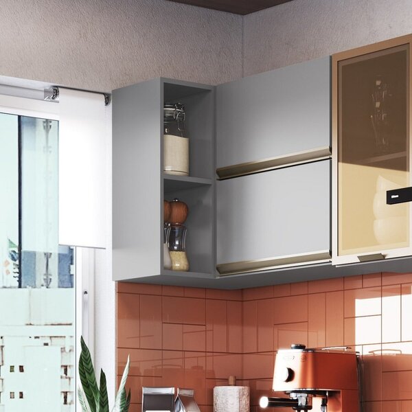 Armário Para Cozinha Aéreo Canto Greta Cinza