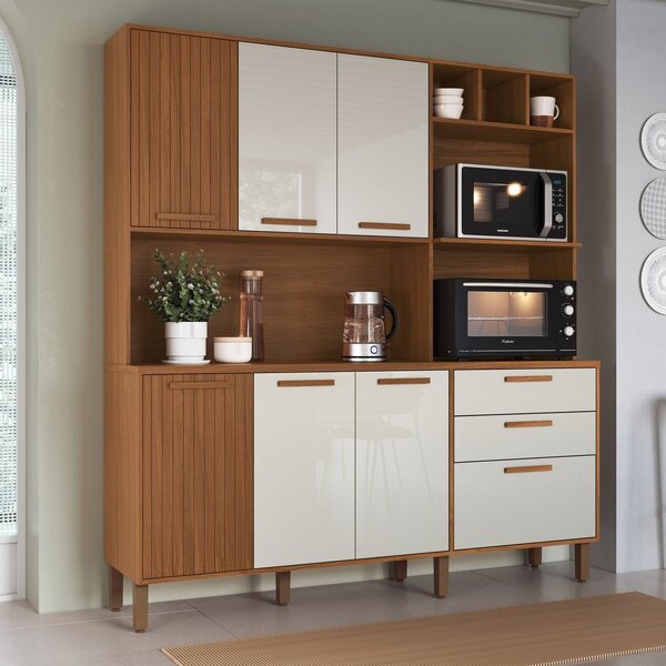 Armário Para Cozinha Com 7 Portas 2 Gavetas 180cm Roma  Freij