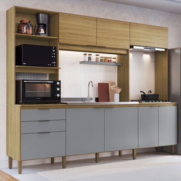 Armário Para Cozinha Compacta 8 Portas E 2 Gavetas Safira Ipê