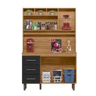 Armário Para Cozinha Pequena 5 Portas 3 Gavetas Nature Preto