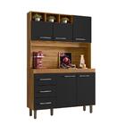 Armário Para Cozinha Pequena 5 Portas 3 Gavetas Nature Preto