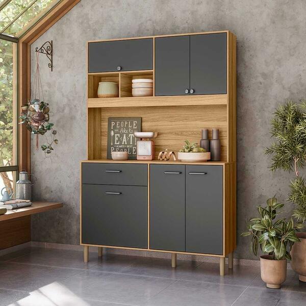 Armário Para Cozinha Pequena 6 Portas 1 Gaveta 120 Cm Freijó