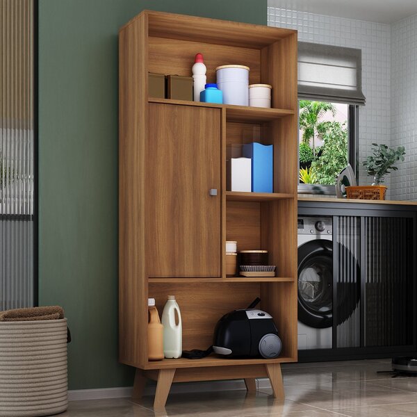 Armário Para Escritório 1 Porta 4 Nichos Sara Nogal Espresso