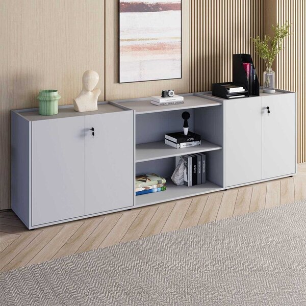 Armário Para Escritório 240cm Com 4 Portas Nicho E Tampo Embu