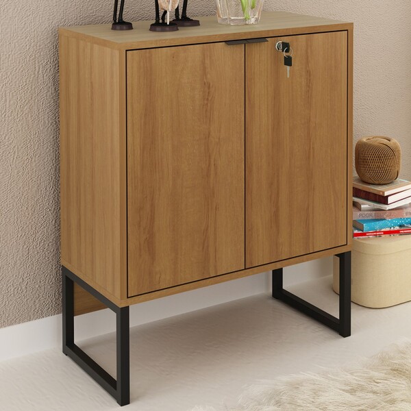 Armário Para Escritório 2 Portas Amendoa/preto Me4154 - Tecno