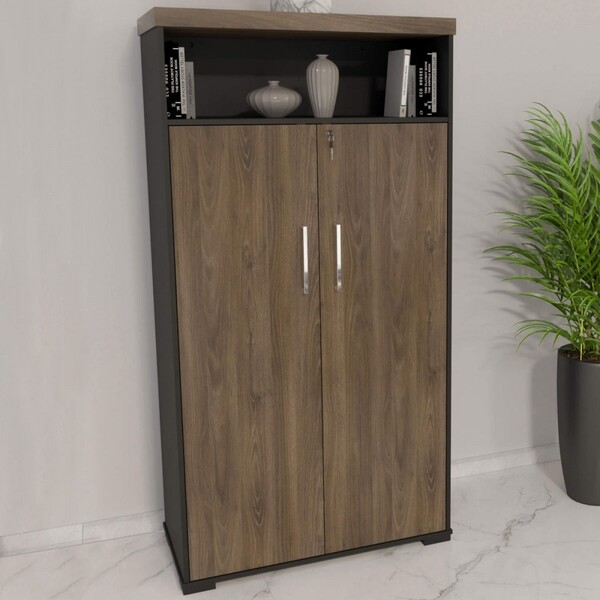 Armário Para Escritório 2 Portas Charuto/preto - Artany Móveis