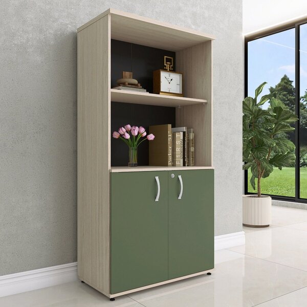 Armário Para Escritório 2 Portas Pivotante Castanheira/salvia