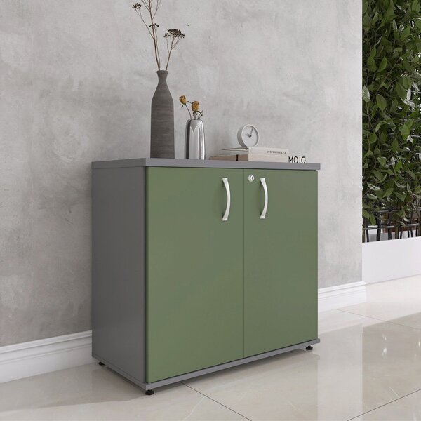 Armário Para Escritório 2 Portas Pivotante Grafito/salvia