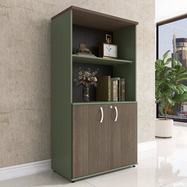 Armário Para Escritório 2 Portas Pivotante Salvia/walnut