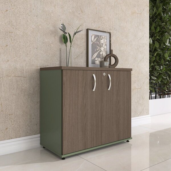 Armário Para Escritório 2 Portas Pivotante Salvia/walnut/preto