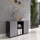 Armário Para Escritório 2 Portas Pivotantes Credenza Preto/gr