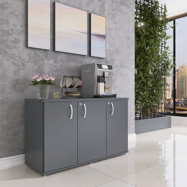 Armário Para Escritório 3 Portas Pivotante Credenza Grafito