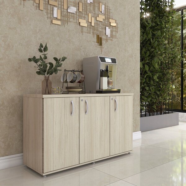 Armário Para Escritório 3 Portas Pivotante Credenza Nogueira
