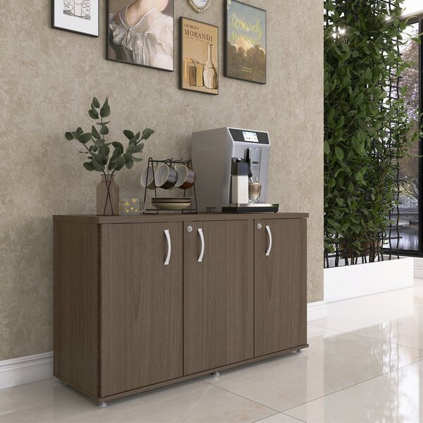 Armário Para Escritório 3 Portas Pivotante Credenza Walnut