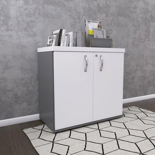 Armário Para Escritório Baixo 2 Portas Com Chave Grafito/bran