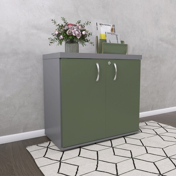 Armário Para Escritório Baixo 2 Portas Com Chave Grafito/salv