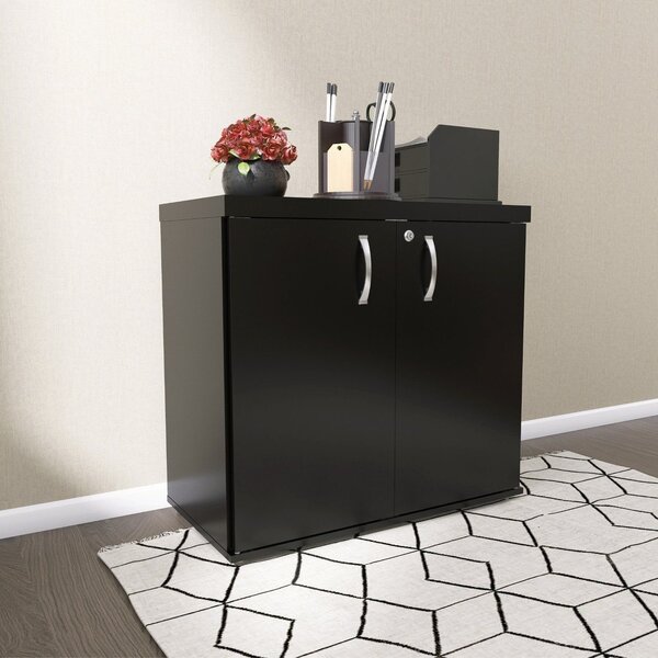 Armário Para Escritório Baixo 2 Portas Com Chave Preto