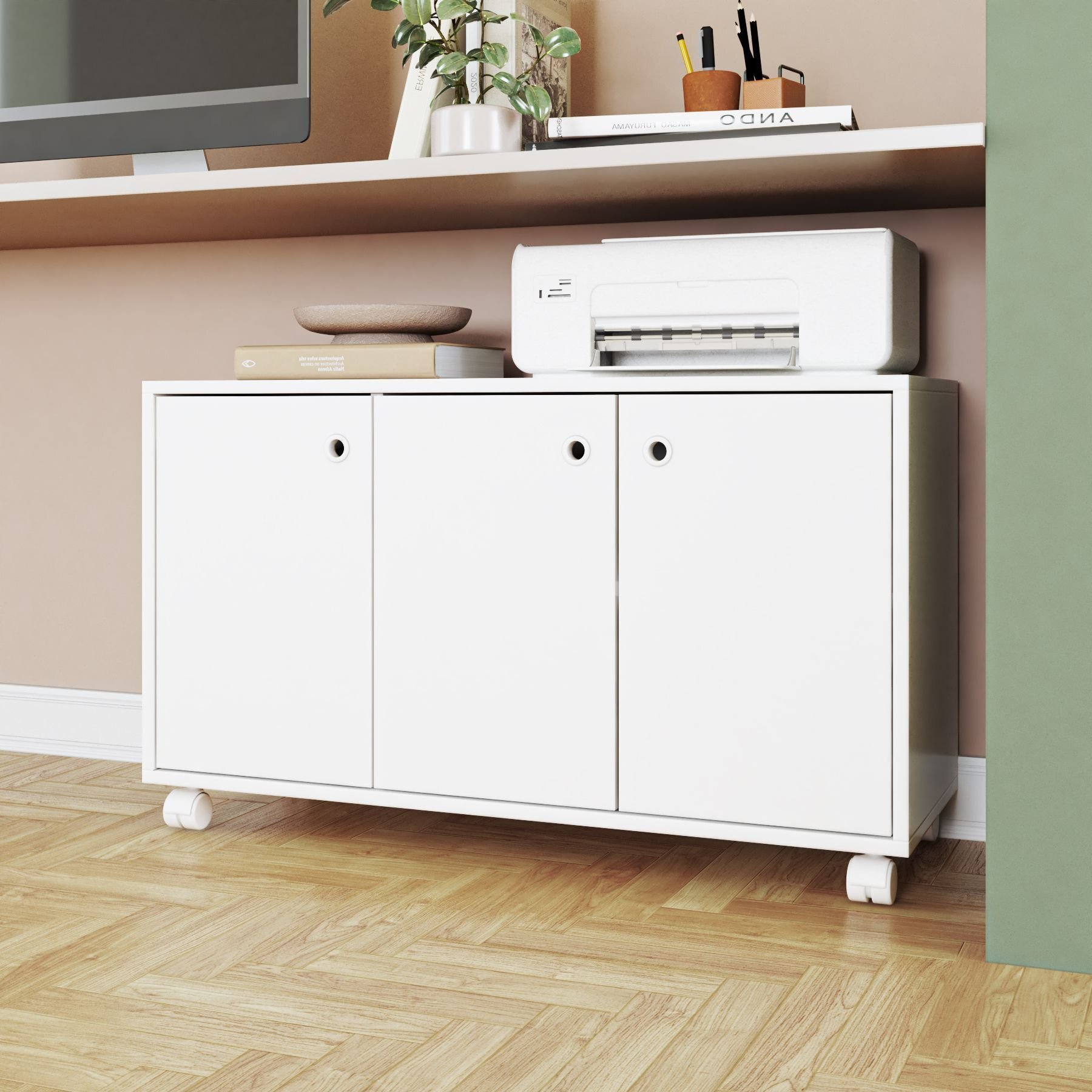 Armário Para Escritório Baixo 3 Portas Mdp 53,5x90x33cm Branco Brv
