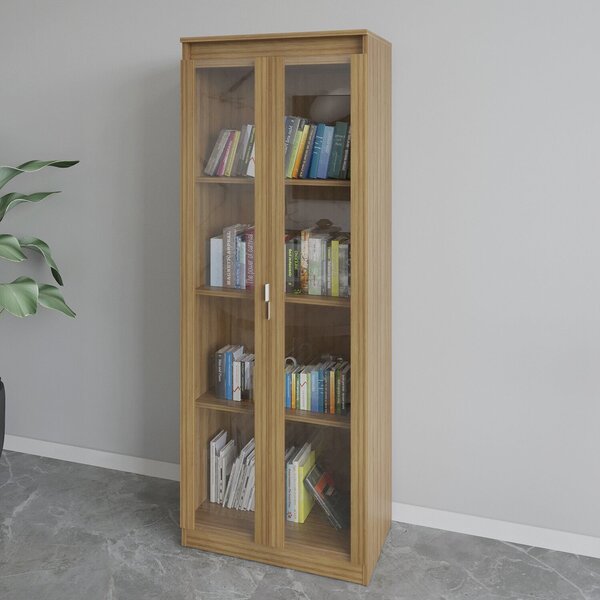 Armário Para Escritório Com 2 Portas De Vidro E 4 Prateleiras