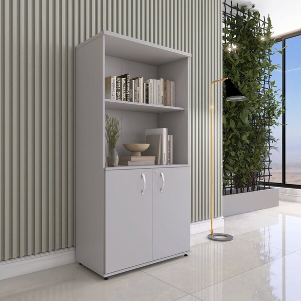 Armário Para Escritório Misto 02 Portas Pivotante Cinza