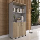 Armario Para Escritório Misto 02 Portas Pivotante Cinza/noce