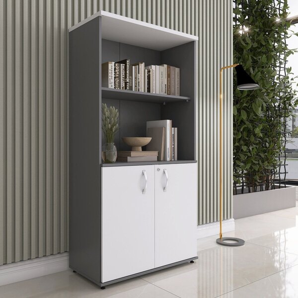 Armário Para Escritório Misto 02 Portas Pivotante Grafito/bra