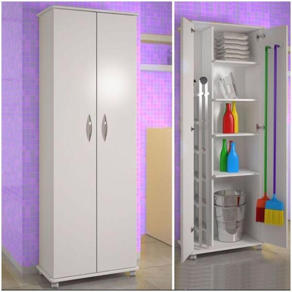 Armário Para Lavanderia Multiuso Super Branco Com 2 Portas 4