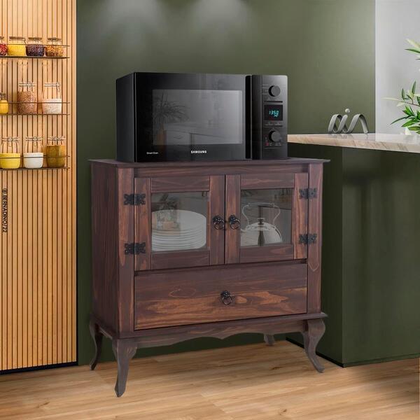 Armário Para Microondas Rústico 2 Portas Vidro 1 Gaveta Imbui