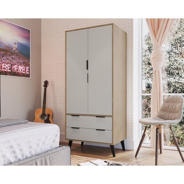 Armário Para Quarto 2 Portas 2 Gavetas Mdp Mel / Off White