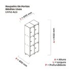 Armário Roupeiro 6 Portas Aço Grp 502/6 Pandin Móveis Cinza/b
