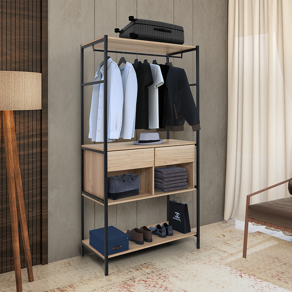 Armário Roupeiro Closet Aberto 02 Gavetas 02 Nichos 01 Cabide