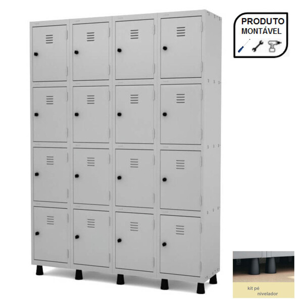 Armário Roupeiro de Aço 16 Portas 4 Vaos Locker Guarda Volume